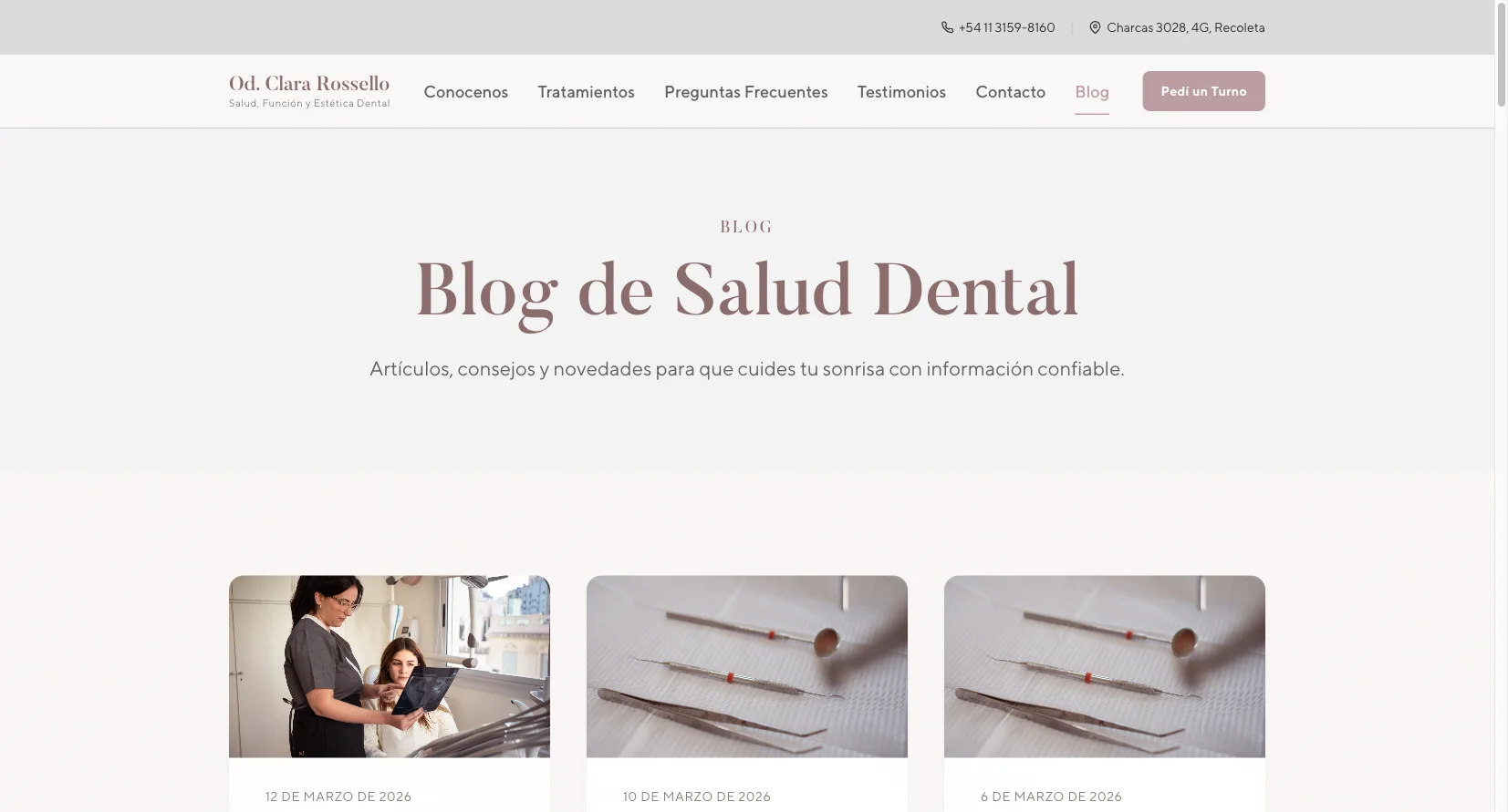 Blog de salud dental con artículos publicados automáticamente por IA